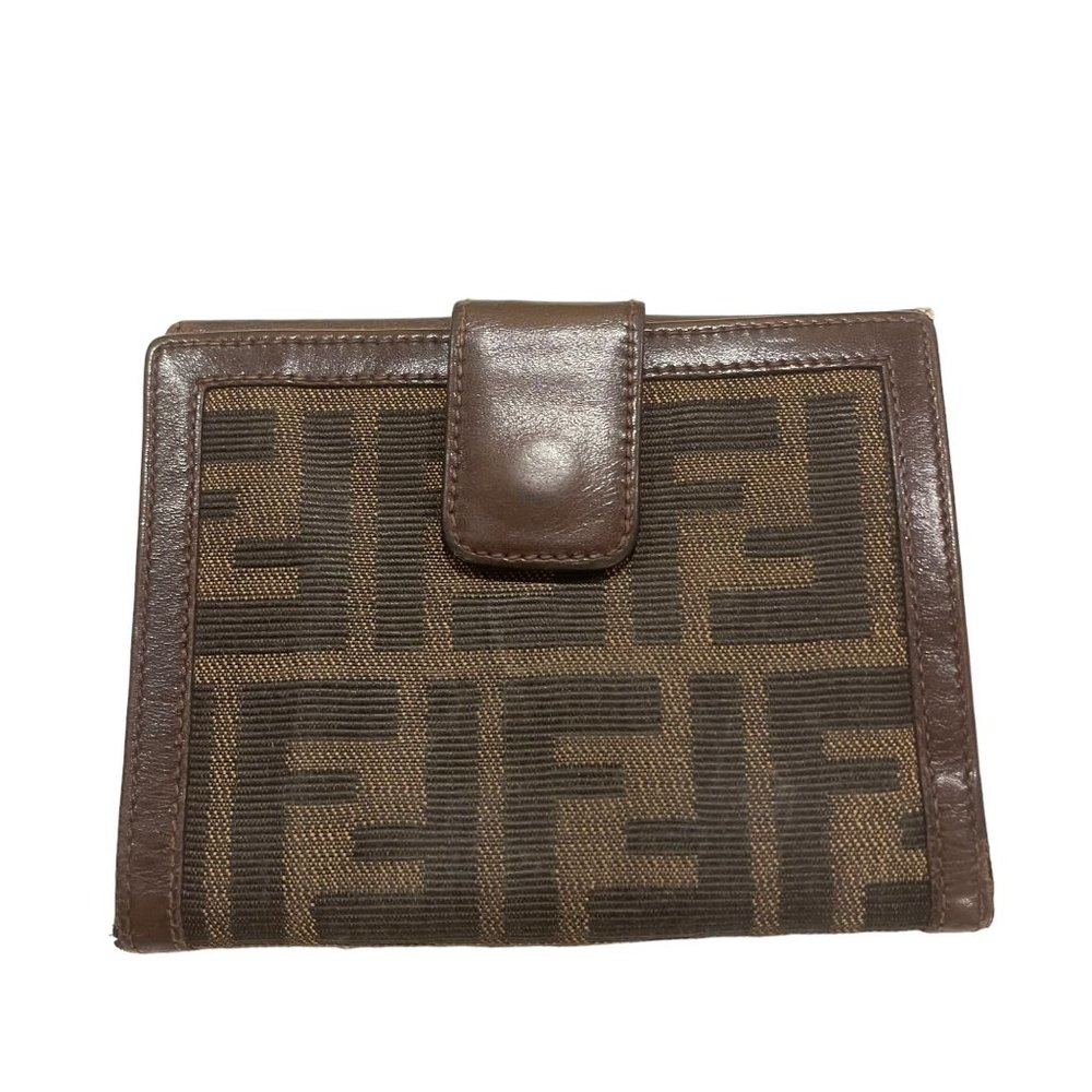 Vintage Women's FF Zucca Fendi Brown Canvas & Leather Wallet